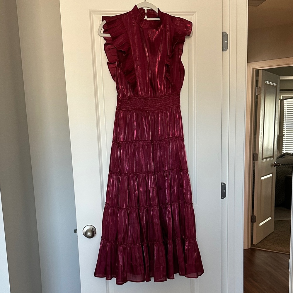 Elegant Burgundy Ruffle Maxi Dress